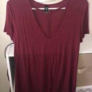 Red open chest shirt